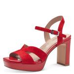 Red platform suede sandals