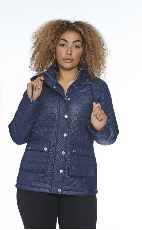 Navy Quilted Coat With Hood Lindas Kilrush