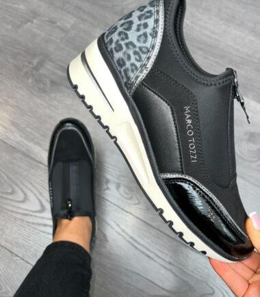 Marco Tozzi Black Comb Wedge Trainer