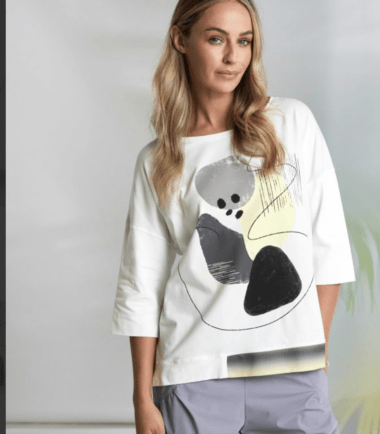 NAYA Placement Print Top With Contrast Hem panel At Front in yellow