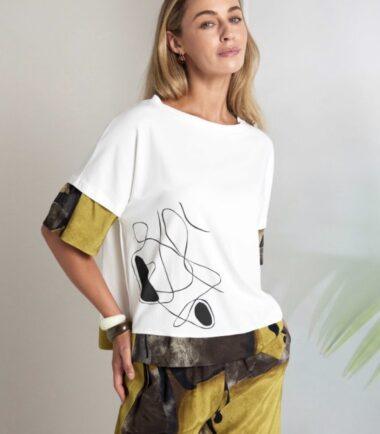 NAYA Placement Print Top With Stripe Hem Panel And Cuff