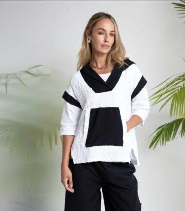 NAYA Embossed Jacquard Top With Contrast Hood And Pocket Detail