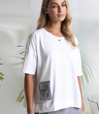NAYA Round Neck Top With Contrast Pocket