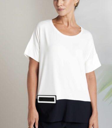 NAYA Round Neck Top With Contrast Hem panel And Zip Pocket Detail