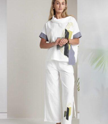 NAYA Wide Leg Placement Print Trouser