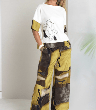 NAYA Wide Leg Print Pull Up Trouser