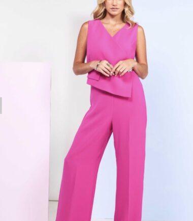 KATE COOPER PINK Jumpsuit With Wrap Over Top And Pin Closing