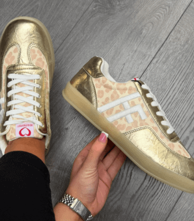 heavenly feet gold leopard trainers