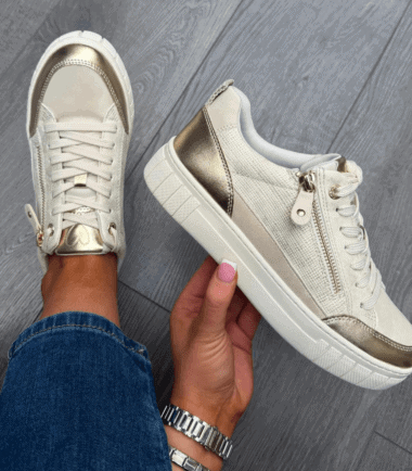 marco tozzi gold and beige trainers