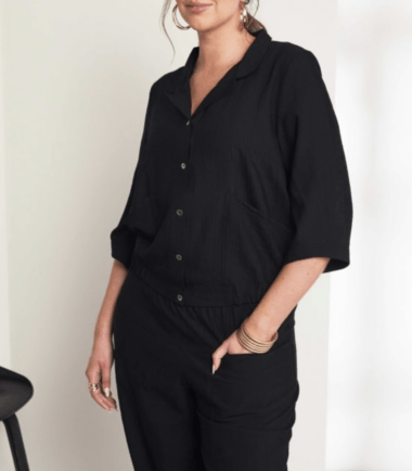 Ora black Crinkle  Jacket With Front Pockets