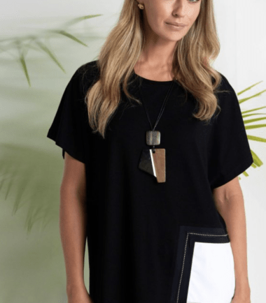 NAYA Round Neck Top With Contrast Pocket And Stitch Detail