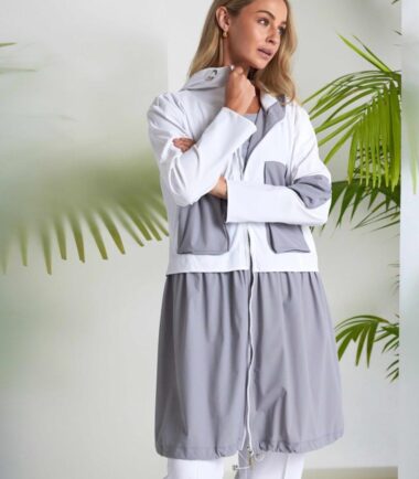 Hooded Jacket With Contrast Sections And Drawstring Hem