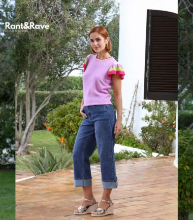 Rant & Rave Claire Turn Up Wide Leg Mid Wash