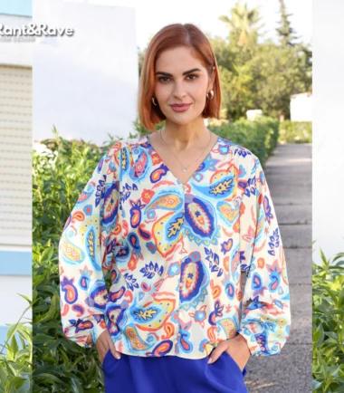 Rant and Rave Ellora V Neck Top Cobalt