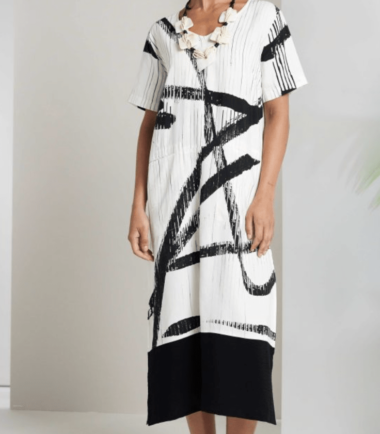 NAYA Brush Stroke Dress With Contrast At Hemline
