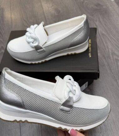 Marco Tozzi White/Silver Sporty Slip On Loafer