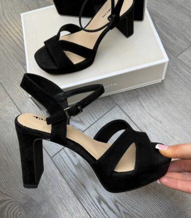 Tamaris Black  High Block Heel Sandal