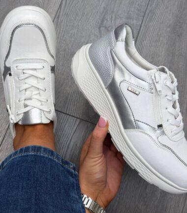 G Comfort white with silver Ultra Light Trainers with Zip