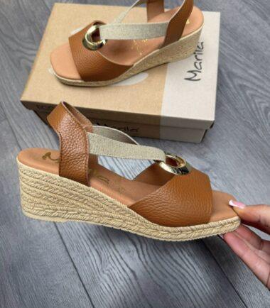 Marila tan Leather Wedge Sandals