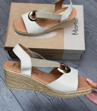 Marila cream  Leather Wedge Sandals
