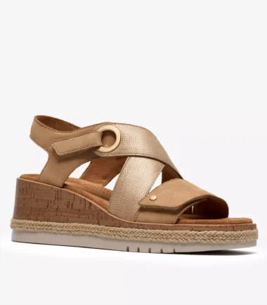 Clarks tan wedge leather sandal