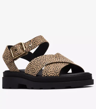 Clarks black and beige  printed leather sandal