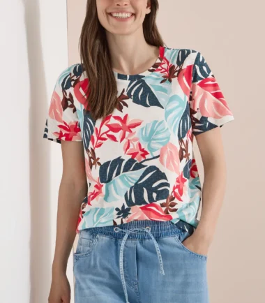 Cecil T-shirt with round neck and leaf print
