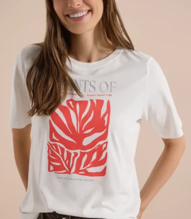 Cecil T-shirt with round neck and leaf print