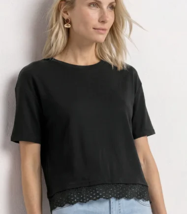 Street one T-shirt with round neck and lace (black )