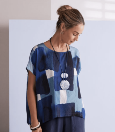 NAYA Patchwork Print Round Neck Top