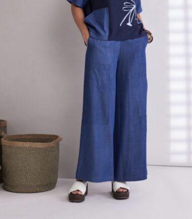 NAYA Wide Leg Denim Look Trouser With Pockets