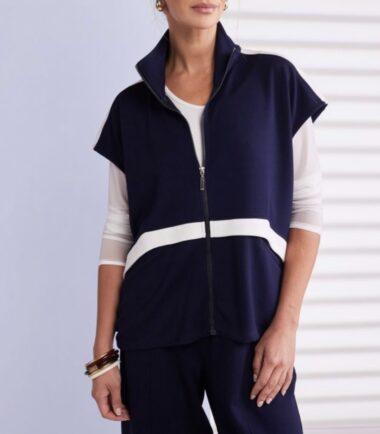 NAYA High Neck Zip Top With Contrast Colour Panel And Pocket Detail