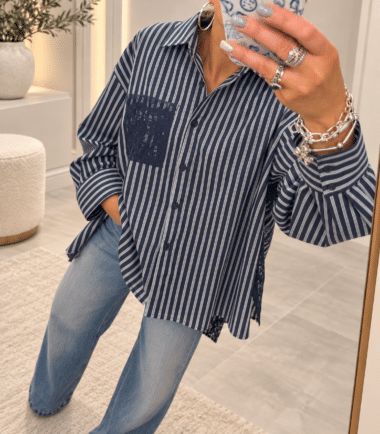 Rose navy and white striped blouse