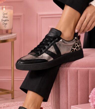 Drilleys black and leopard trainers