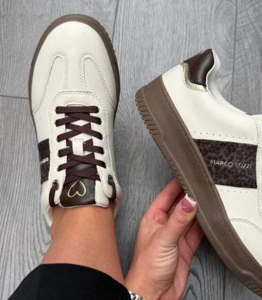 Marco tozzi cream and brown   trainers