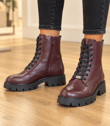 WINE PU LADIES ANKLE BOOTS