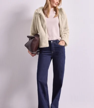 Street one cream Short faux-fur-mix jacket with hood