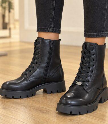 BLACK PU LADIES ANKLE BOOTS