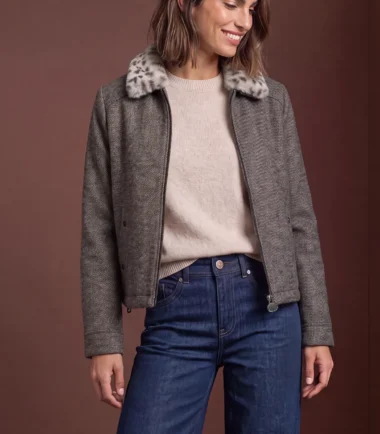 Street one Jacket with wool content and faux-fur collar